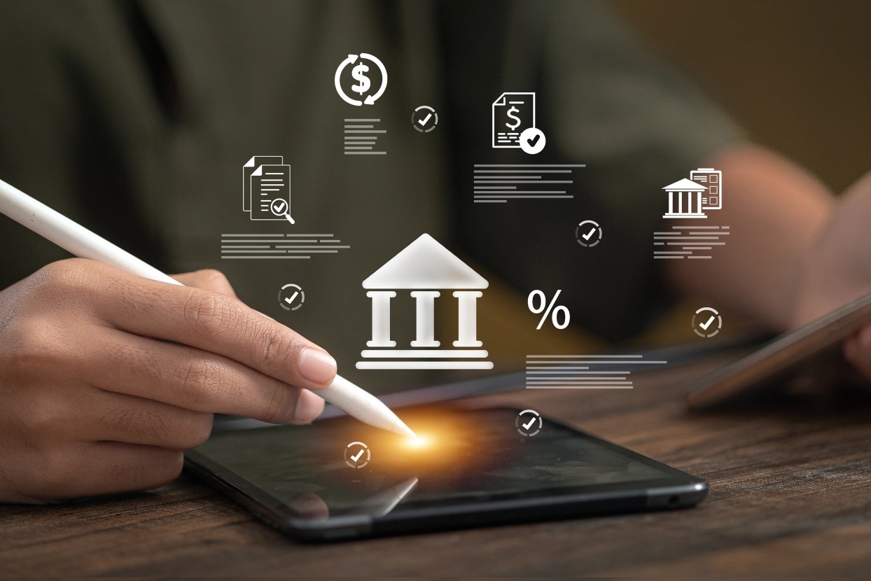 Digital banking interface representing connected asset and document visibility