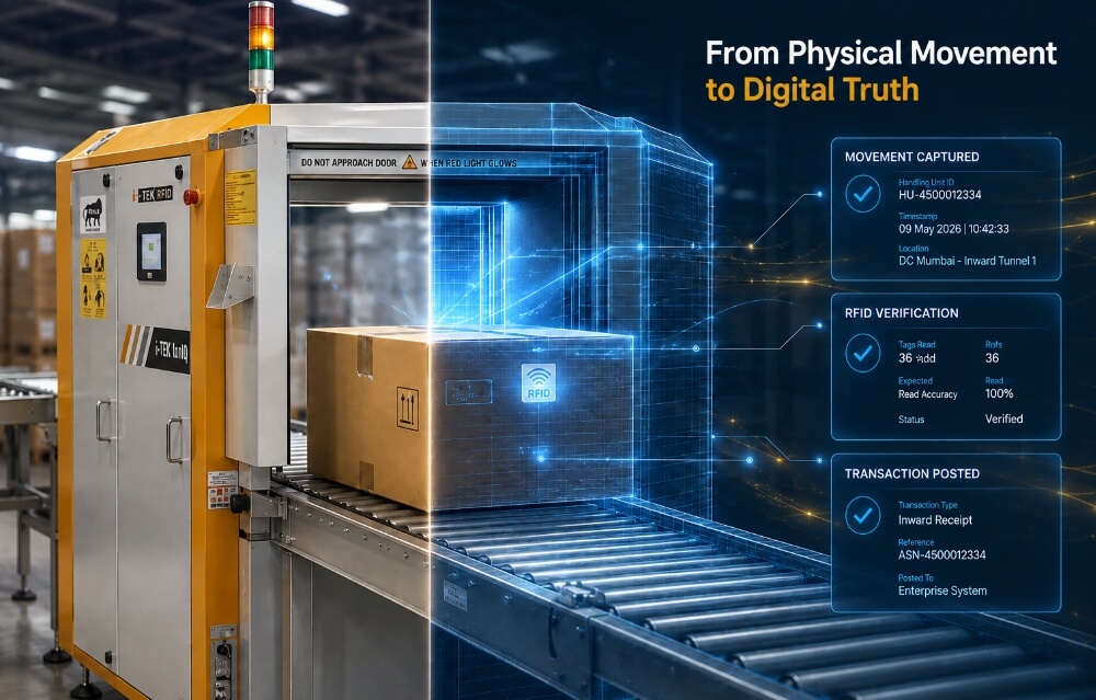 RFID tunnel connected to a digital twin for real-time item movement visibility